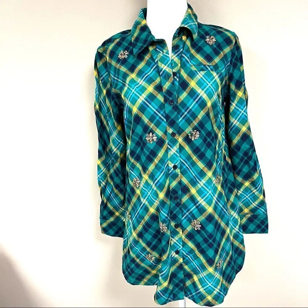Kim Rogers plaid Shirt embellished with crystals Sz S/P